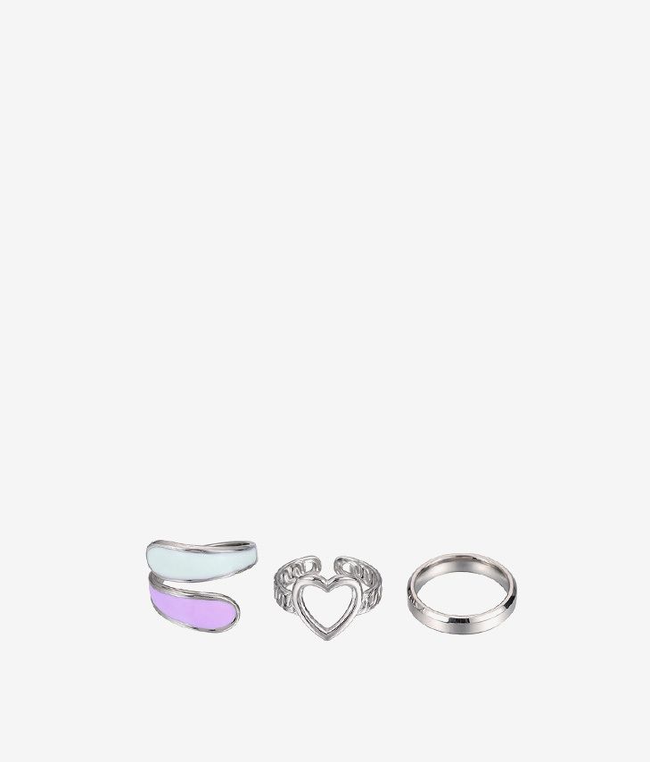 Conjunto de anéis de prata com coração