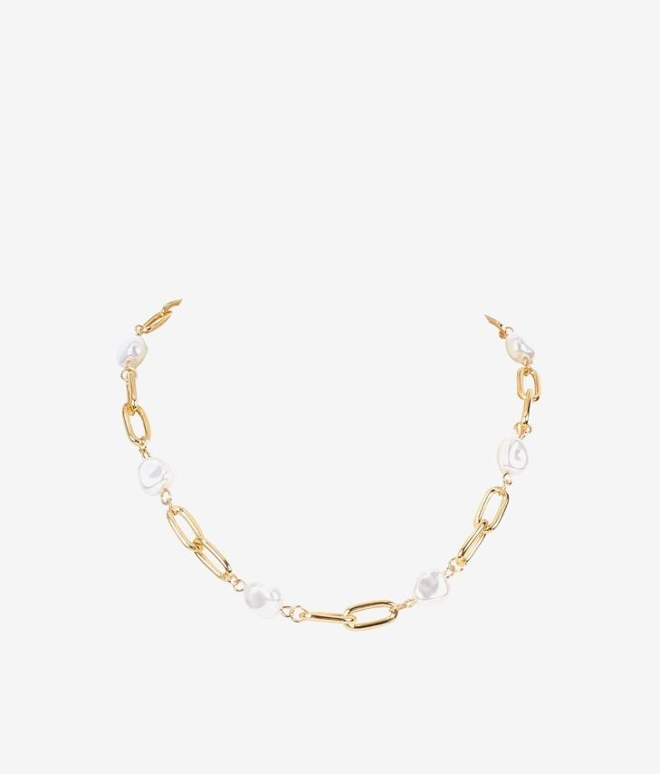 Collana metallica dorata con perle