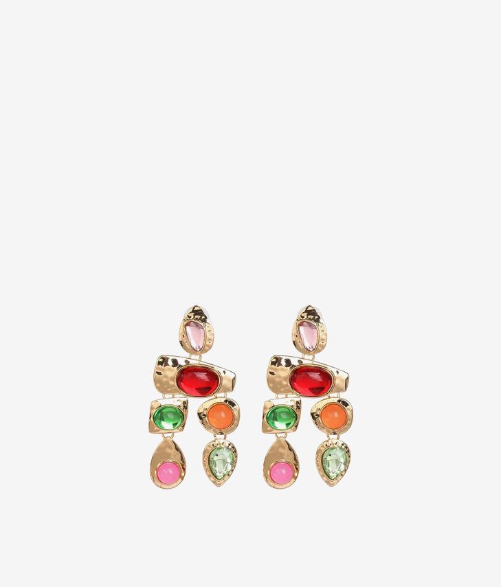 Gold metal earrings with multicolor stones