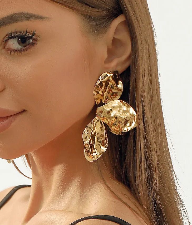 Large gold textured metal earrings