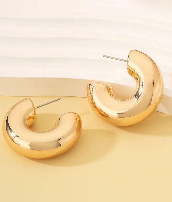 Gold metallic thick hoop earrings