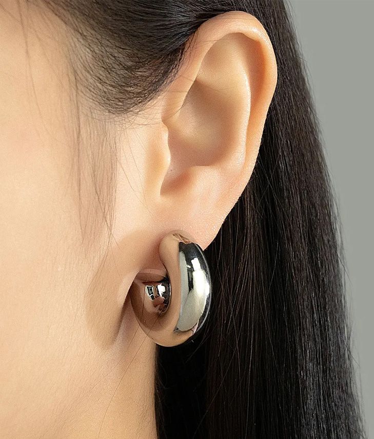Silver metallic thick hoop earrings
