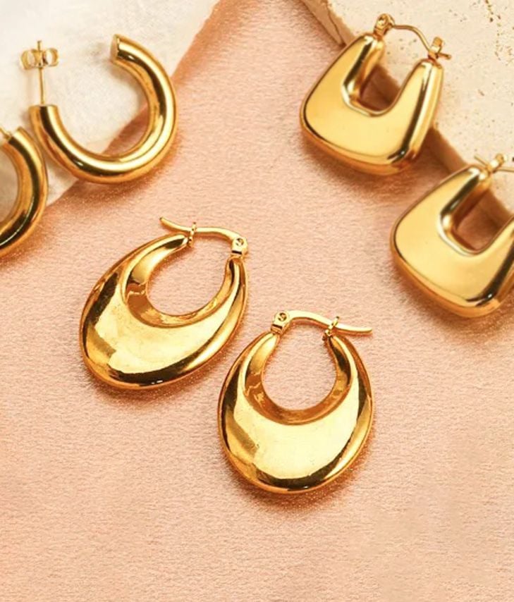 Half moon golden metal earrings