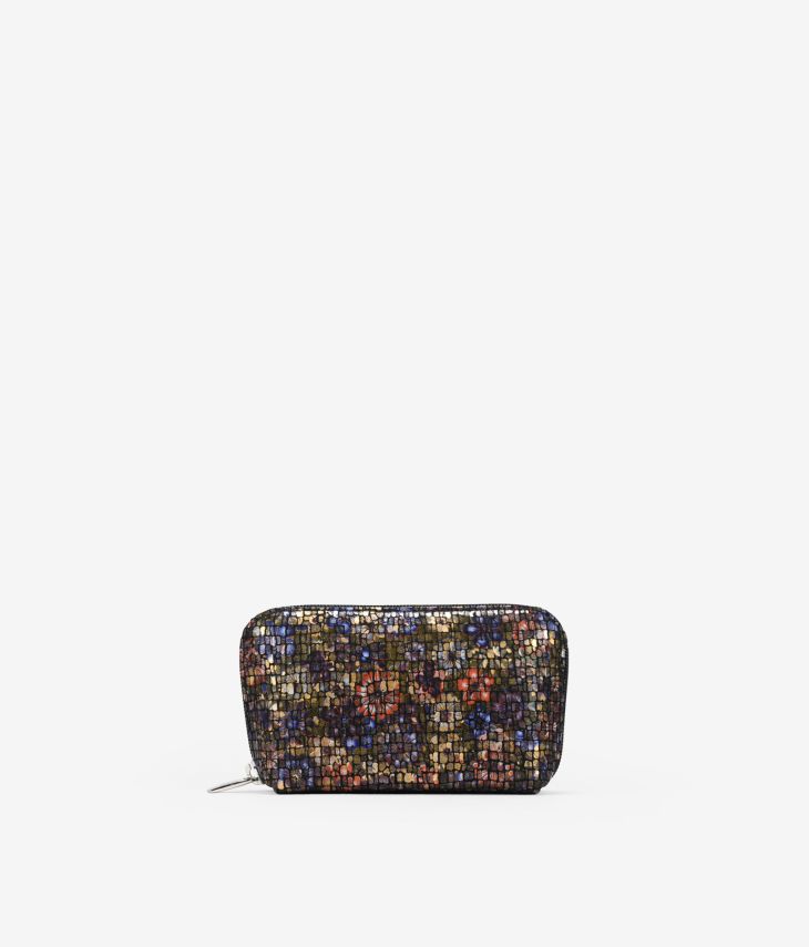 Leather purse with multicolor print