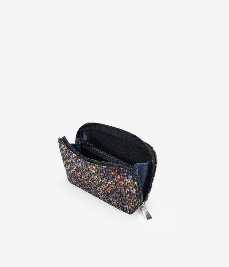 Leather purse with multicolor print