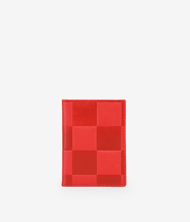 Porte-cartes en cuir rouge avec gravure