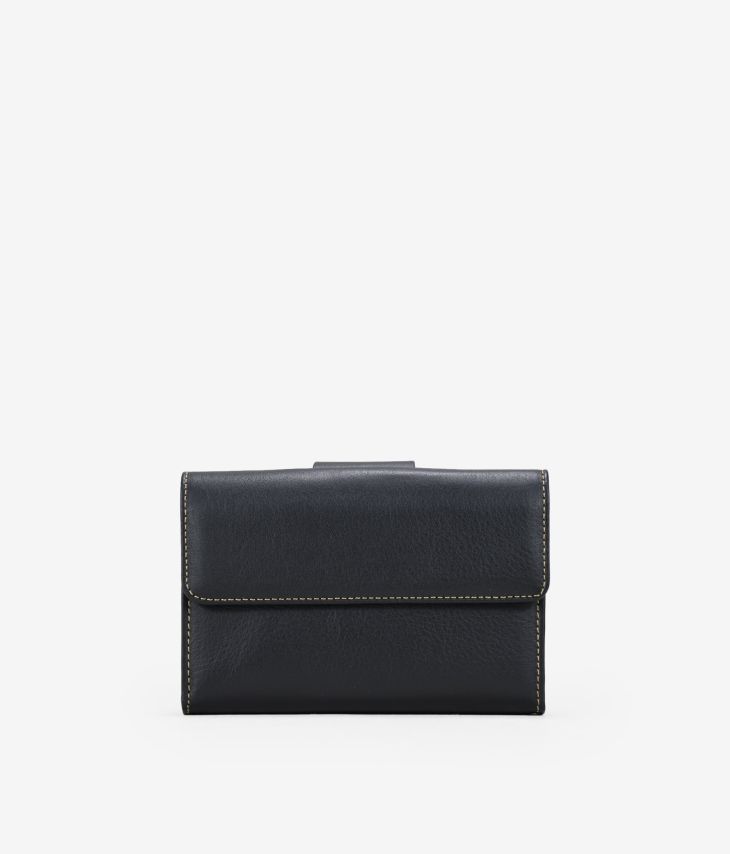 Mittelgroße Geldbörse aus schwarzem Leder mit Überschlag